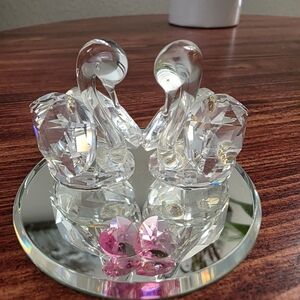 Vintage Swarovski Crystal Swan Figurines Hearts on Mirror Base 2"x2"